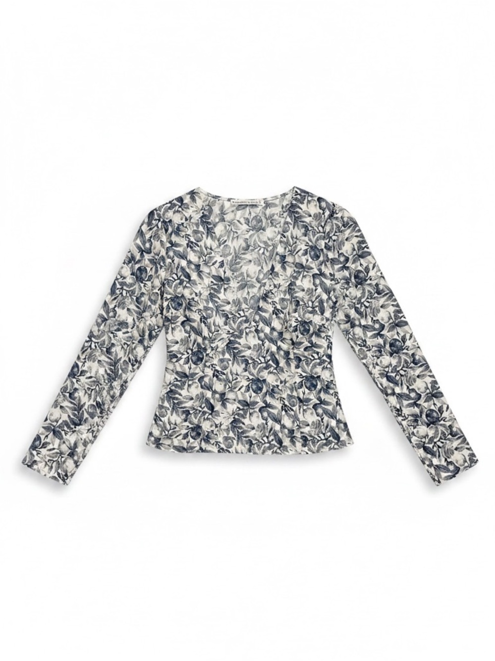 Abercrombie & Fitch Faux Wrap Fruit Print Top Long‎ Sleeve Smocked Women's Small
